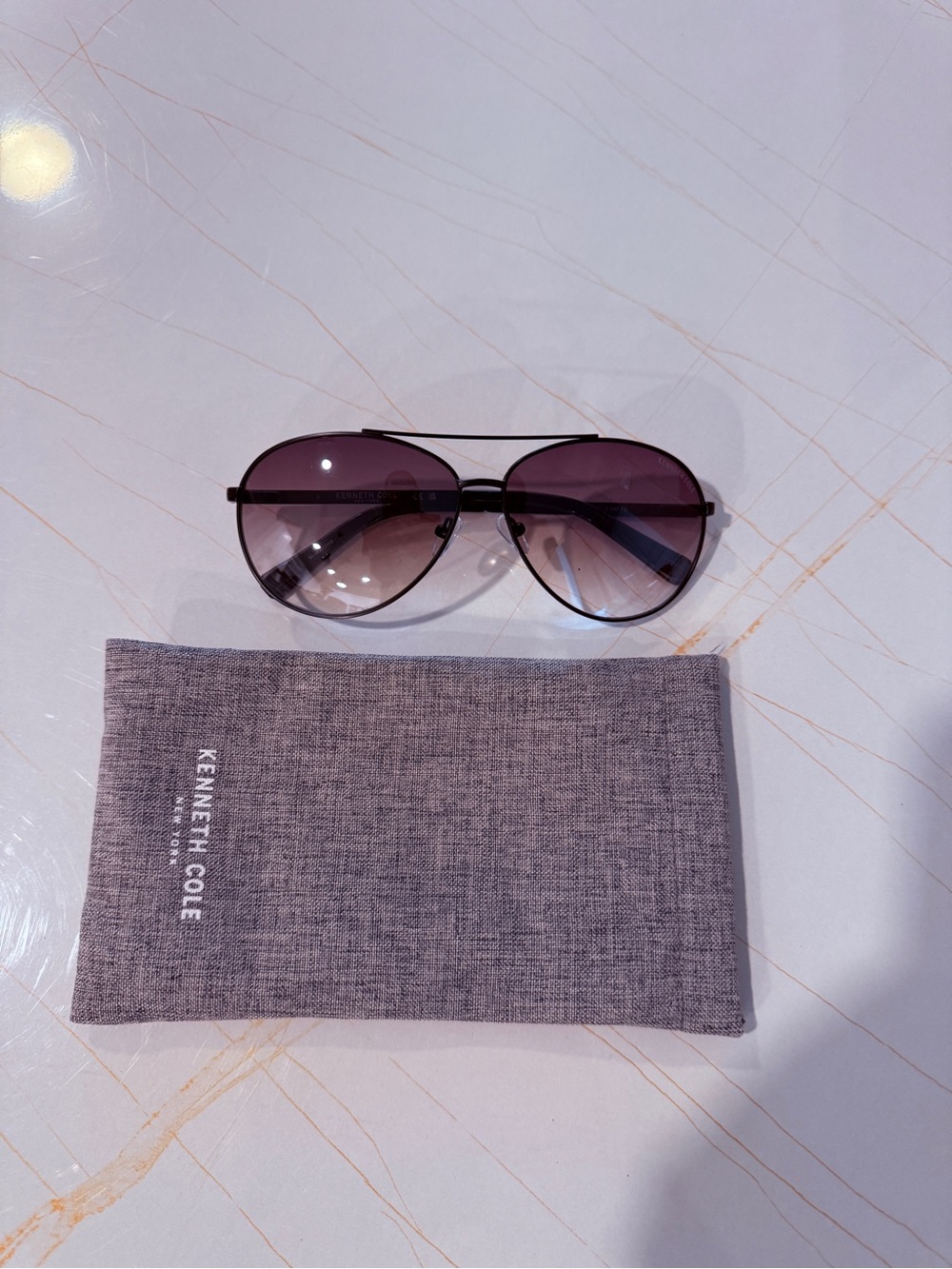 Kenneth Cole Aviator Sunglasses with Purple Gradient Lenses